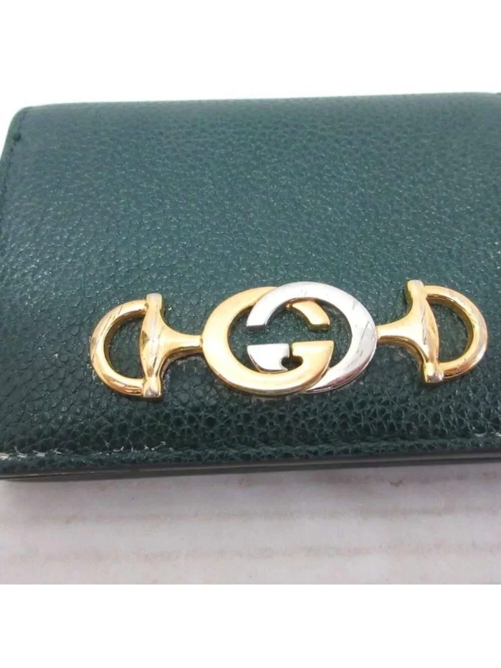 Gucci Zumi Interlocking GG Logo Bifold Wallet Folding Gold Green